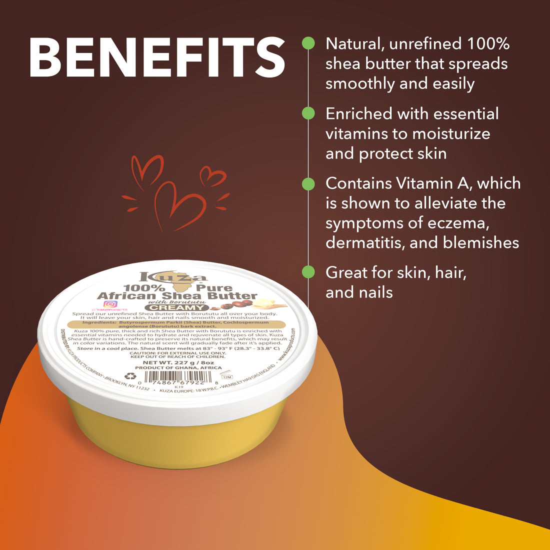 Kuza 100% Pure African Shea Butter - Creamy Yellow, 8 oz