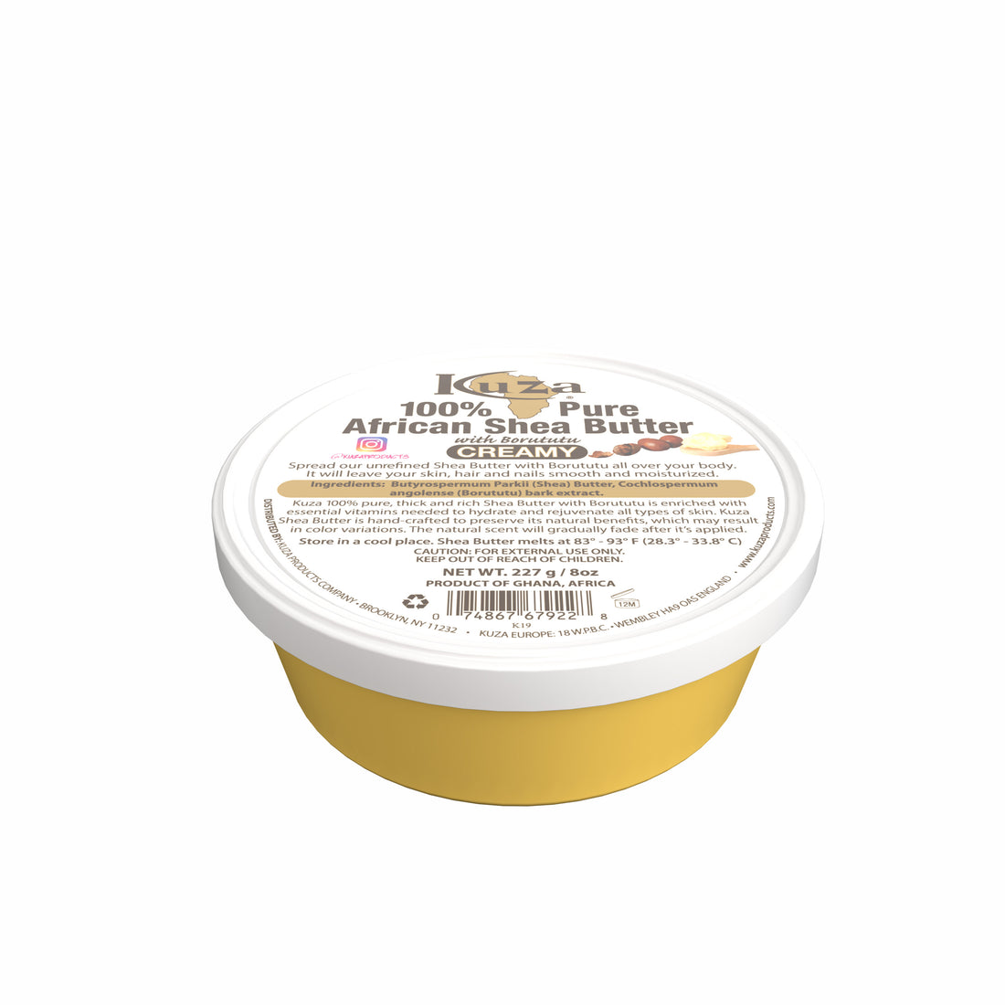 Kuza 100% Pure African Shea Butter - Creamy Yellow, 8 oz