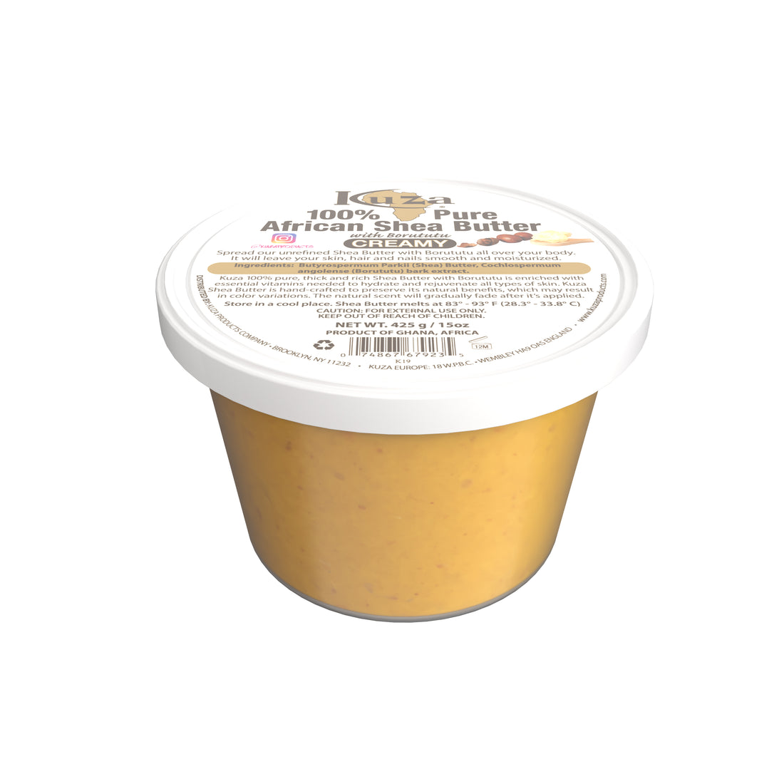 Kuza 100% Pure African Shea Butter - Creamy Yellow, 15 oz