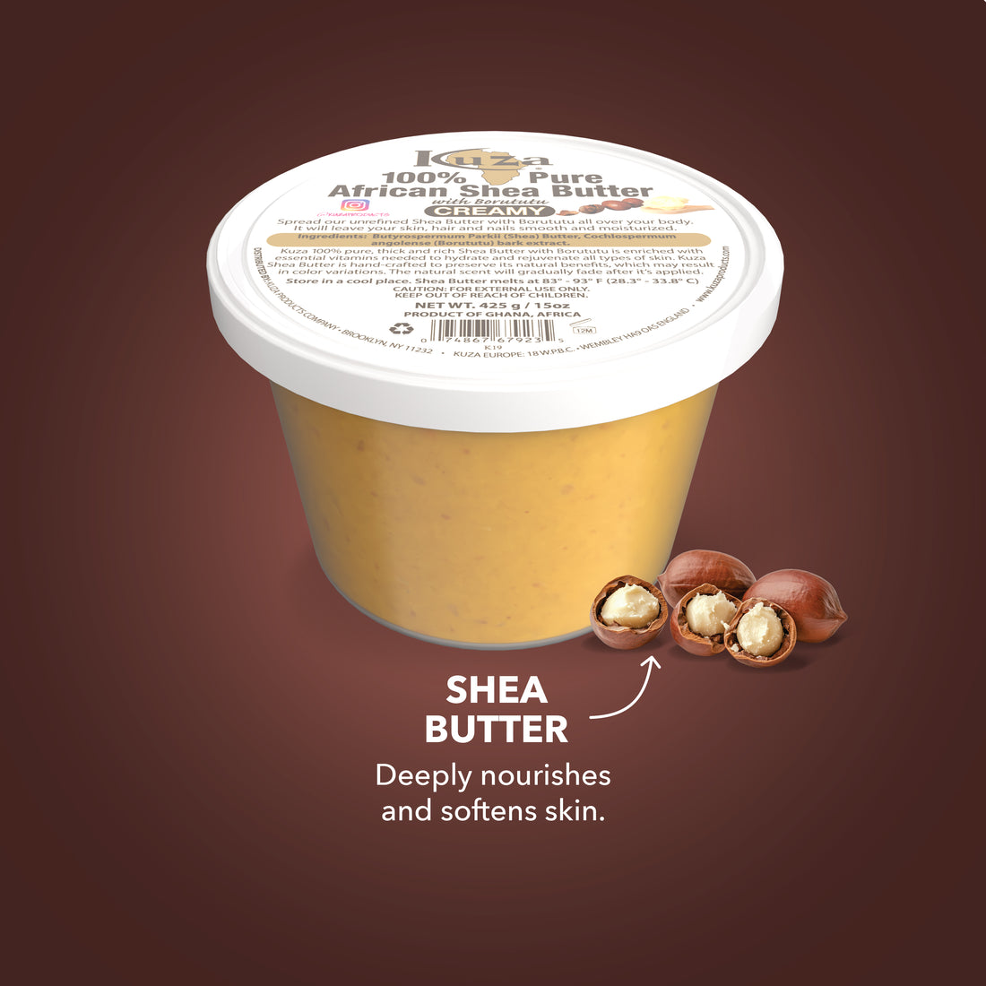 Kuza 100% Pure African Shea Butter - Creamy Yellow, 15 oz