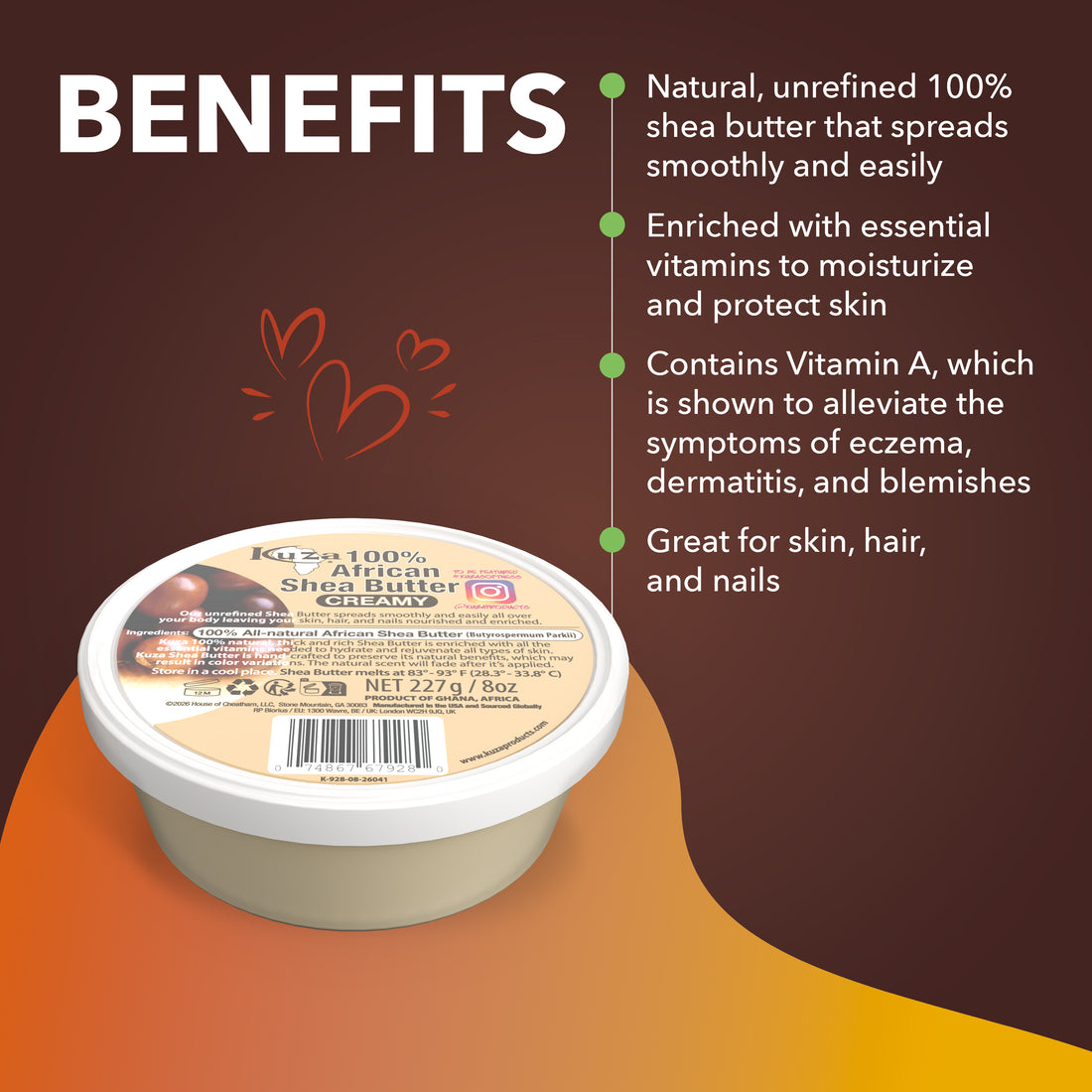 Kuza 100% Pure African Shea Butter - Creamy White, 8 oz
