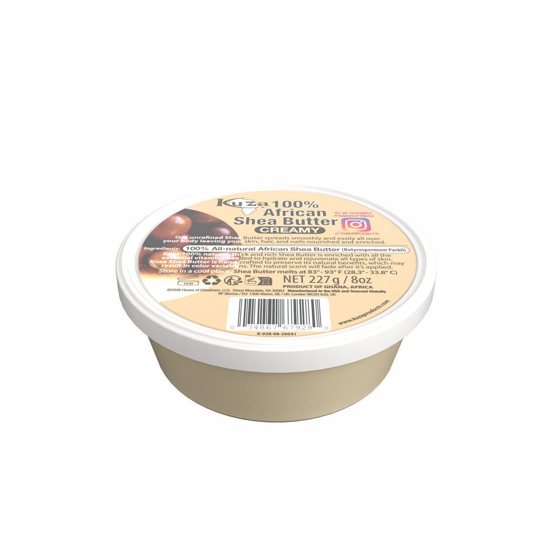 Kuza 100% Pure African Shea Butter - Creamy White, 8 oz