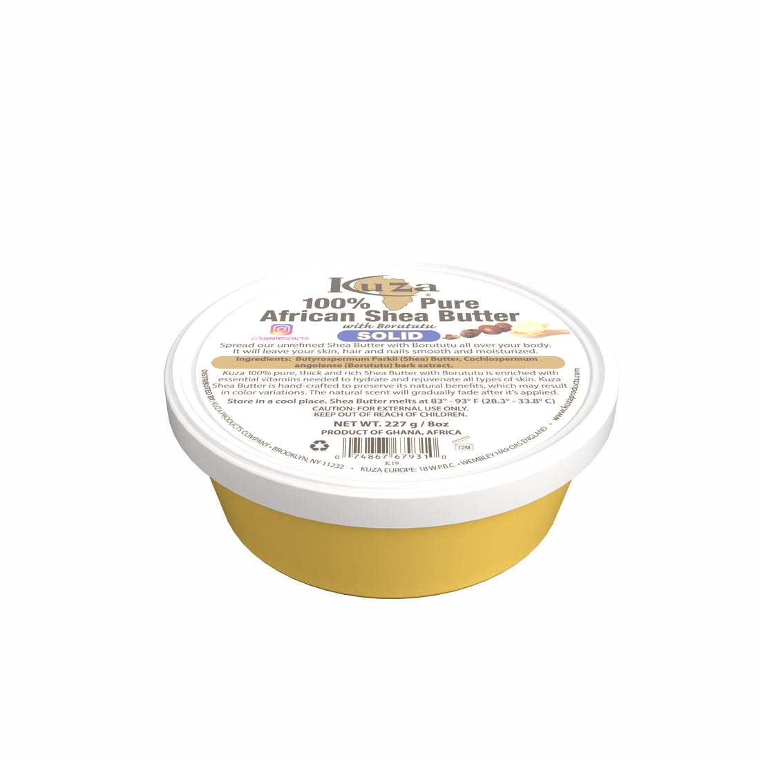 Kuza 100% Pure African Shea Butter - Solid Yellow, 8 oz